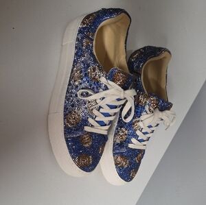 Betsey Johnson Glittery Blue and Gold Sneakers